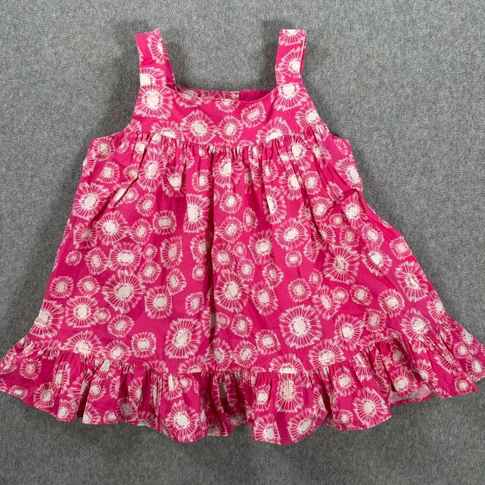 Hannah Kate Girls Sleeveless Tunic Size 5 Pink White Open Back Button Ruffle Hem